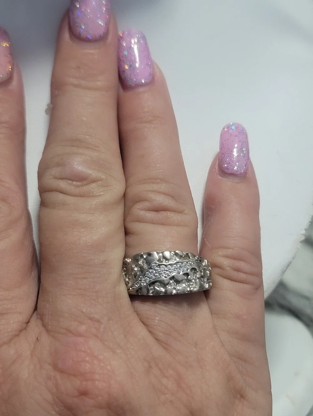 925 Sterling Silver Moissanite Claw Mark Nugget Ring Sz 8